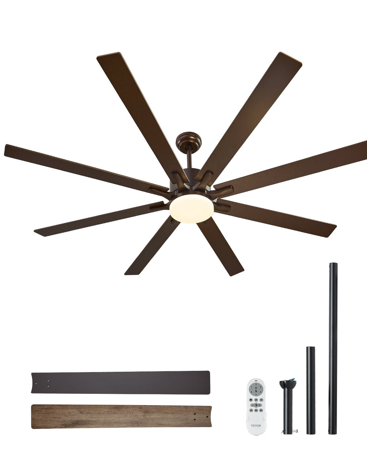 VEVOR 72In Ceiling Fan with Light 6-Speed Remote Control Reversible Motor Coffee