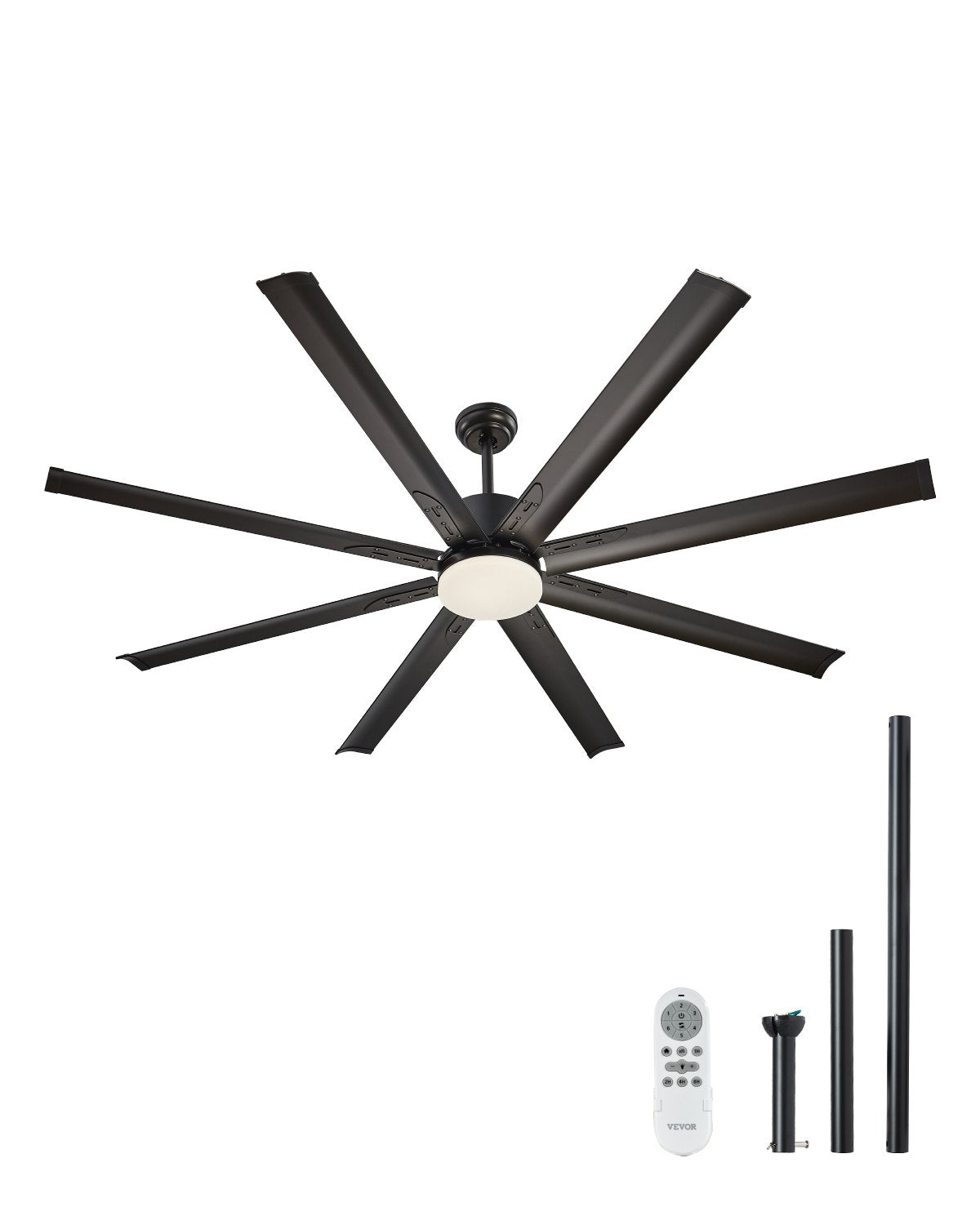 VEVOR 72 In Ceiling Fan with Light 6-Speed Remote Control Reversible Motor Black