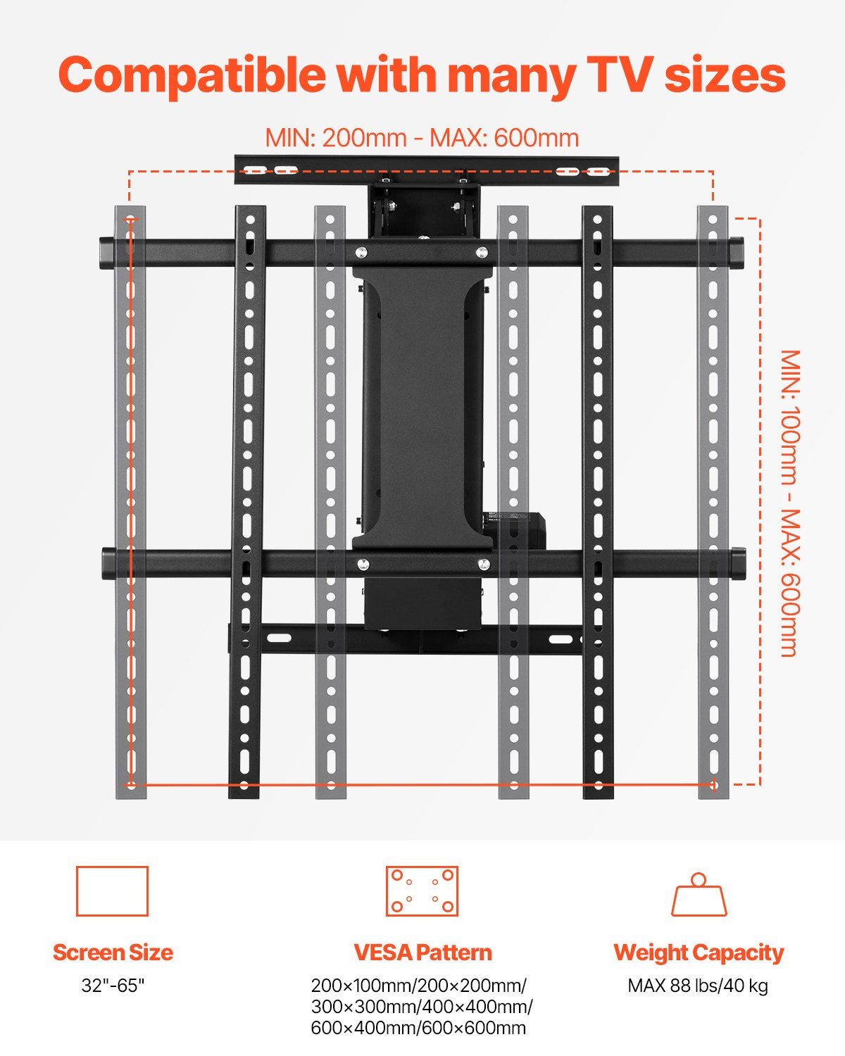 VEVOR Motorized TV Wall Mount, 32-65 in Electric Fireplace TV Wall Mount Black