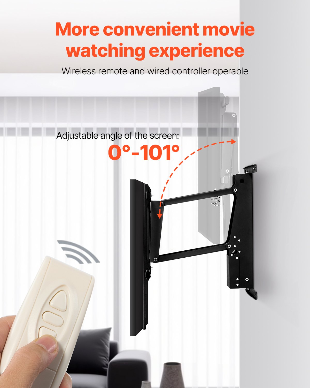 VEVOR Motorized TV Wall Mount, 32-65 in Electric Fireplace TV Wall Mount Black