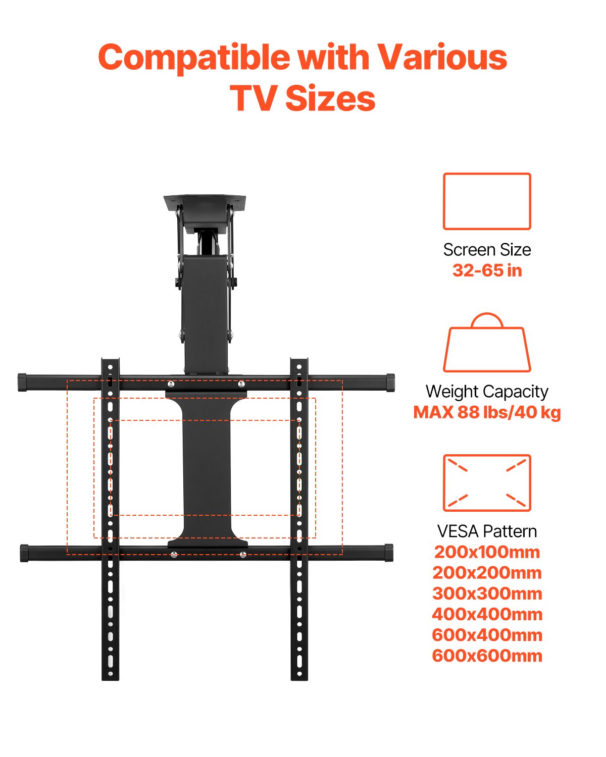 VEVOR Motorized Ceiling TV Mount Electric Flip Down TV Mount for 32-65 in Screen