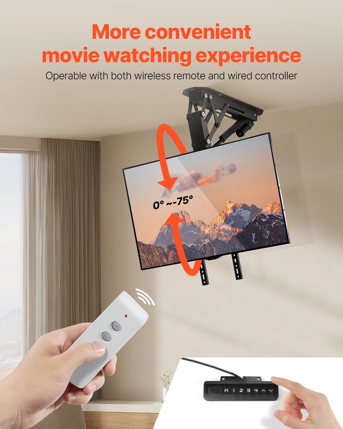 VEVOR Motorized Ceiling TV Mount Electric Flip Down TV Mount for 32-65 in Screen