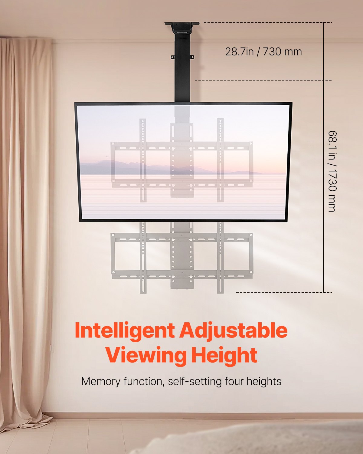 VEVOR Motorized Ceiling TV Mount 32-55 in Screen Electric Adjustable TV Mount