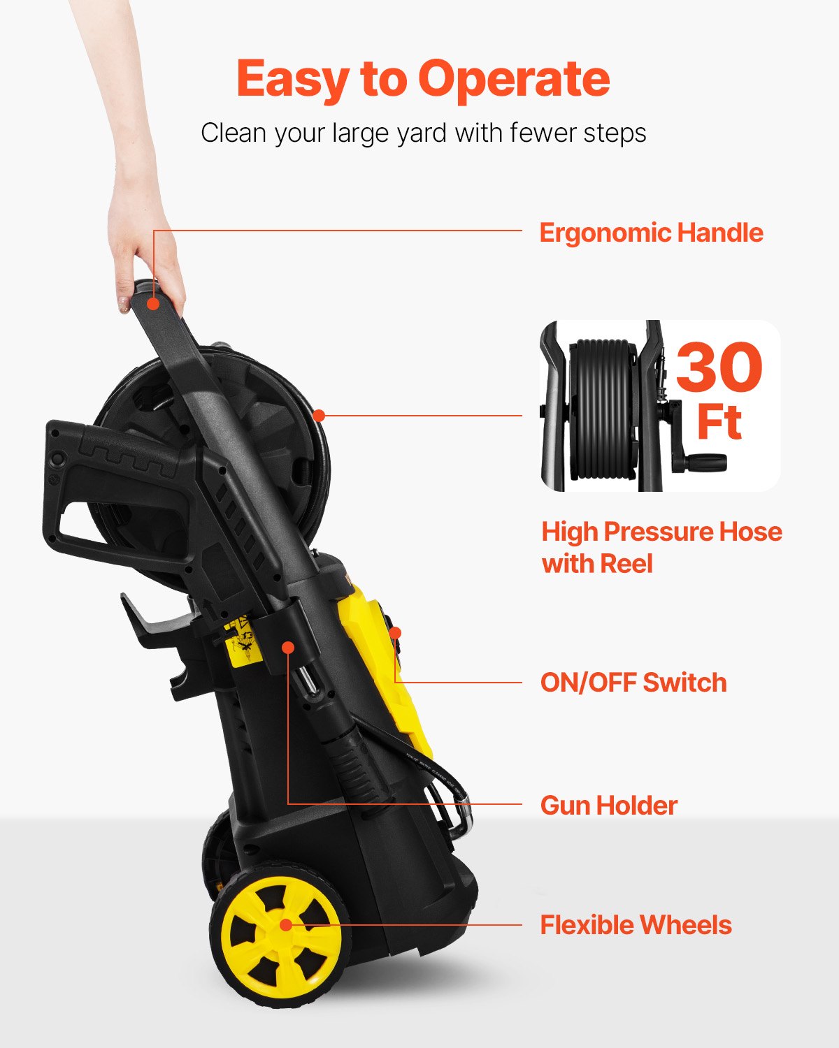 Electric Pressure Washer, 2000 PSI, Max. 1.76 GPM Power Washer w/ 30 ft Hose, 5 Quick Connect Nozzles, Foam Cannon, Portable to Clean Patios, Cars, Fences, Driveways, ETL Listed