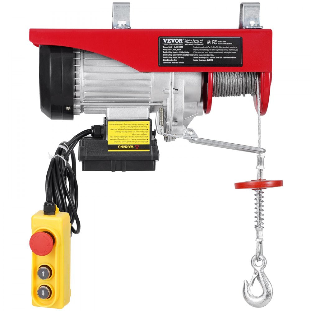 VEVOR Electric Hoist Crane Winch 1320 lbs 328 ft Wireless & 14 ft Wired Remote