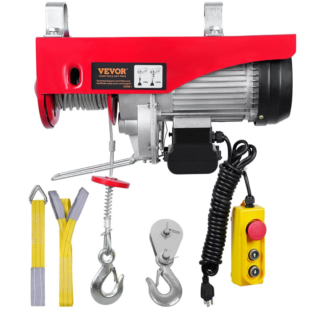VEVOR Electric Hoist, 2200 lbs Lifting Capacity, 1600W 110V Electric Steel Wire Winch with 14ft Wired Remote Control, 40ft Single Cable Lifting Height & Pure Copper Motor, for Garage Warehouse Factory