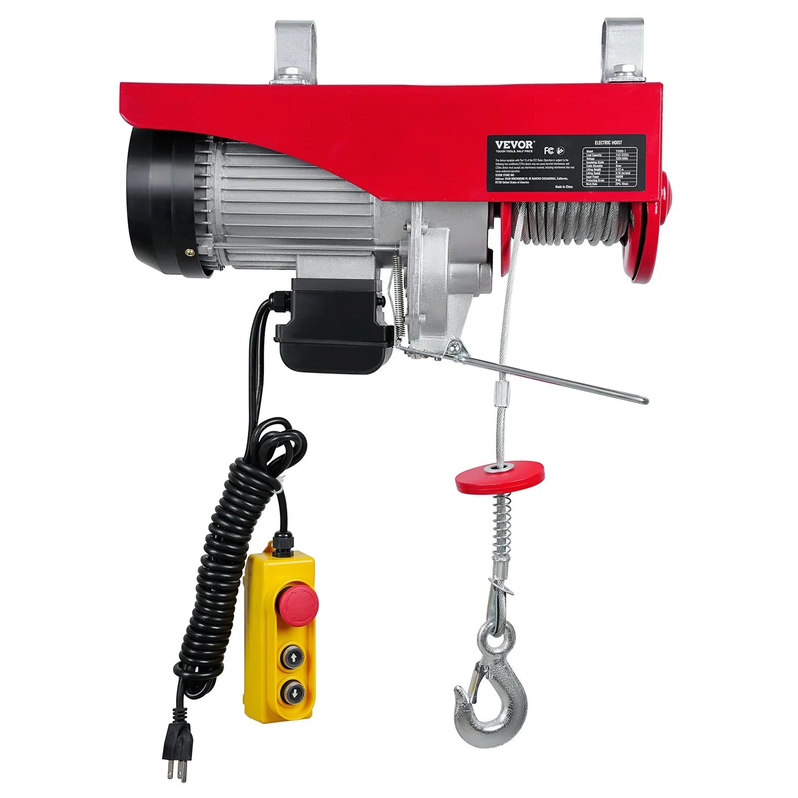VEVOR Electric Hoist, 880 lbs Lifting Capacity, 850W 110V Electric Steel Wire Winch with 14ft Wired Remote Control, 40ft Single Cable Lifting Height & Pure Copper Motor, for Garage Warehouse Factory