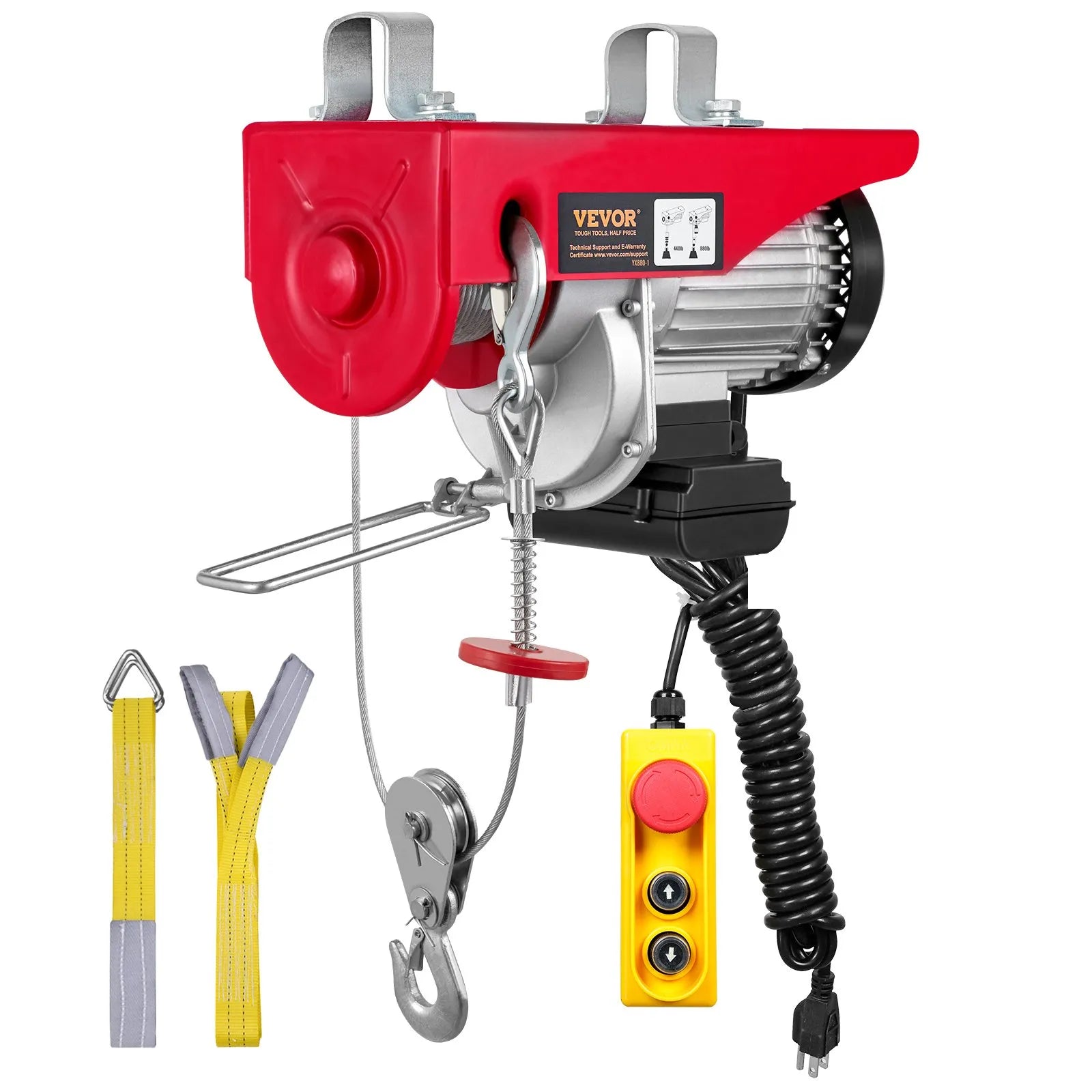 VEVOR Electric Hoist, 880 lbs Lifting Capacity, 850W 110V Electric Steel Wire Winch with 14ft Wired Remote Control, 40ft Single Cable Lifting Height & Pure Copper Motor, for Garage Warehouse Factory