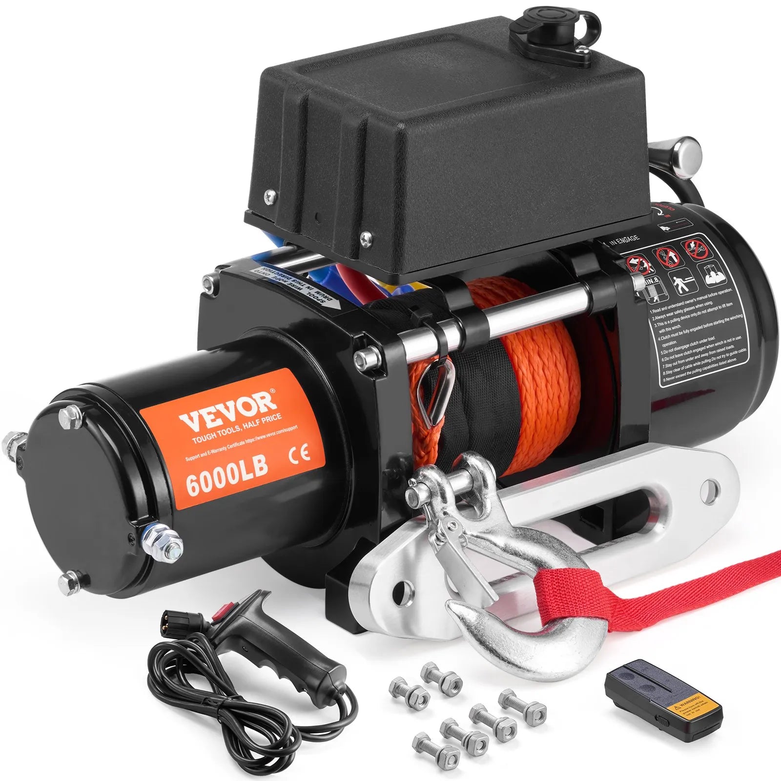 VEVOR Electric Winch for Truck 6000 lb Synthetic Rope Waterproof Remote Control