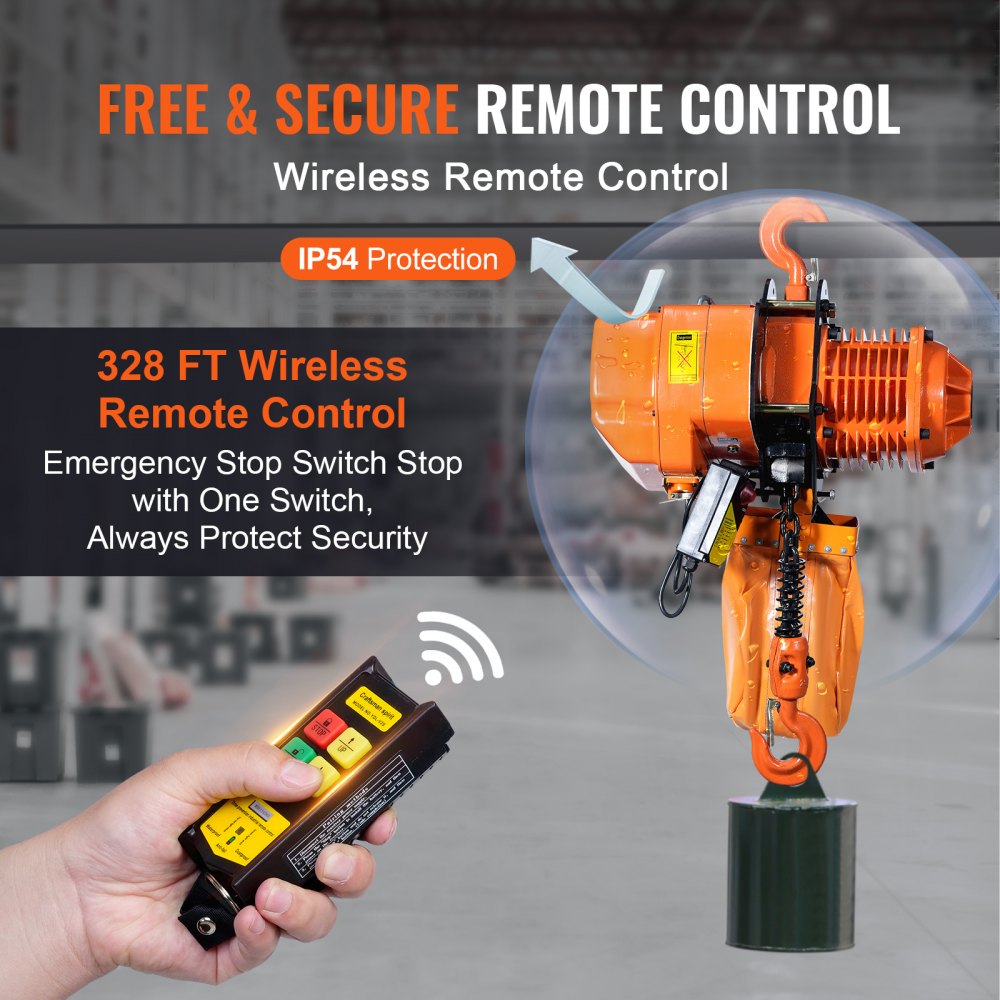 VEVOR Electric Chain Hoist, 4400 lbs/2 ton Capacity, 20 ft Lifting Height, 26 ft/min Speed, 220V, Three Phase Overhead Crane with G100 Chain, Wireless Remote Control for Garage, Shop, Hotel, and Home