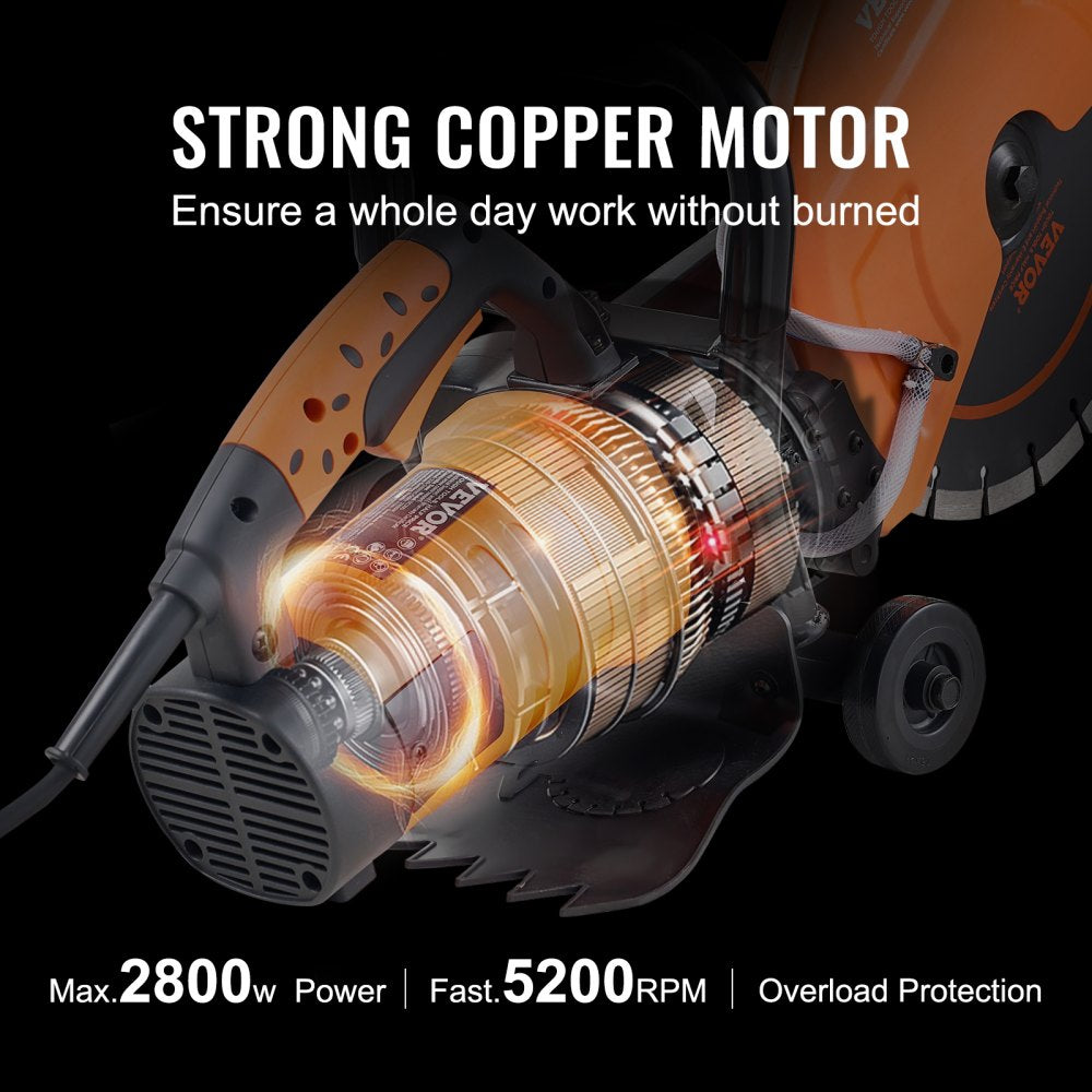 VEVOR Electric Concrete Saw, 12 in, 1800 W 15 A Motor Circular Saw Cutter with Max. 4.5 in Adjustable Cutting Depth, Wet Disk Saw Cutter Includes Water Line, Pump and Blade, for Stone, Brick