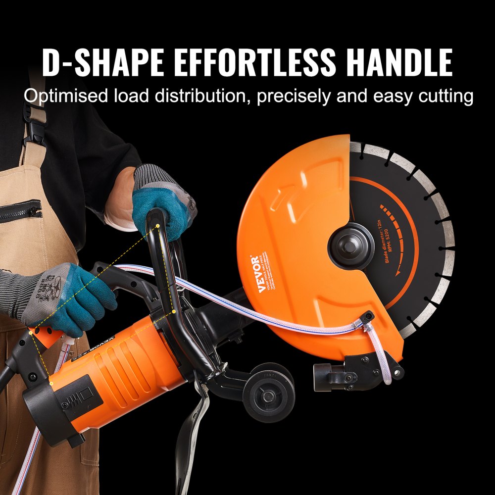 VEVOR Electric Concrete Saw, 12 in, 1800 W 15 A Motor Circular Saw Cutter with Max. 4.5 in Adjustable Cutting Depth, Wet Disk Saw Cutter Includes Water Line, Pump and Blade, for Stone, Brick