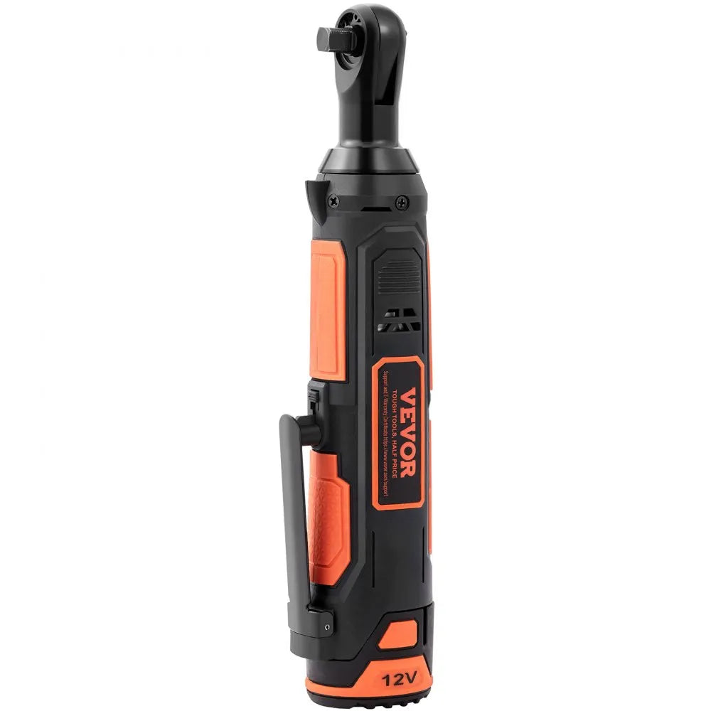 VEVOR Cordless Electric Ratchet Wrench, 3/8" Sub-Compact, 33 FT-lbs Max Torque, 45-Min Fast Charging, with 2-Pack 12V Rechargable Battery, Built-in LED Work Light, 9 Cr-V Sockets and Drive Adapter