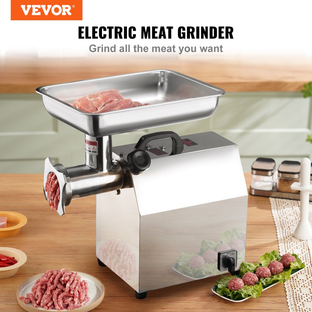 VEVOR Electric Meat Grinder, 8.3 Lb/Min, 650W?3800W MAX) Industrial Meat Mincer with 2 Blade, 3 Grinding Plates, Sausage Tube 304 Stainless Steel Commercial Meat Grinder, ETL Listed
