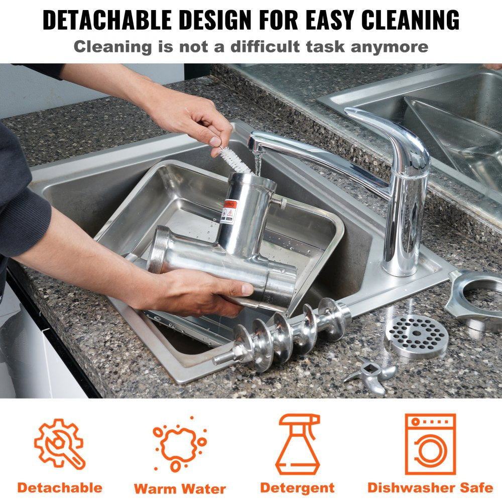 VEVOR Electric Meat Grinder, 396 Lb/H Capacity, 1100W (4600W MAX) Industrial Meat Mincer with 2 Blade, 3 Grinding Plates, Sausage Tube 304 Stainless Steel Commercial Meat Grinder, ETL Listed