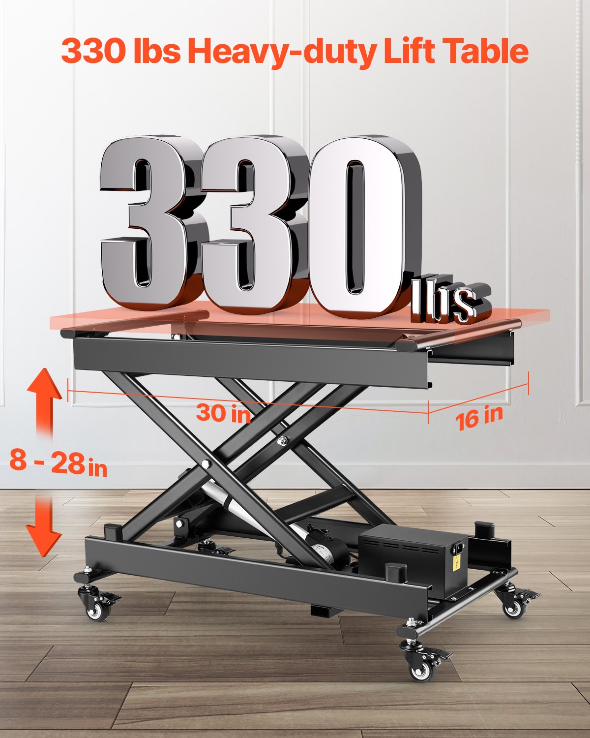 VEVOR 28" Electric Lift Table Single Scissor Lifting Platform 330 lbs 4 Wheels