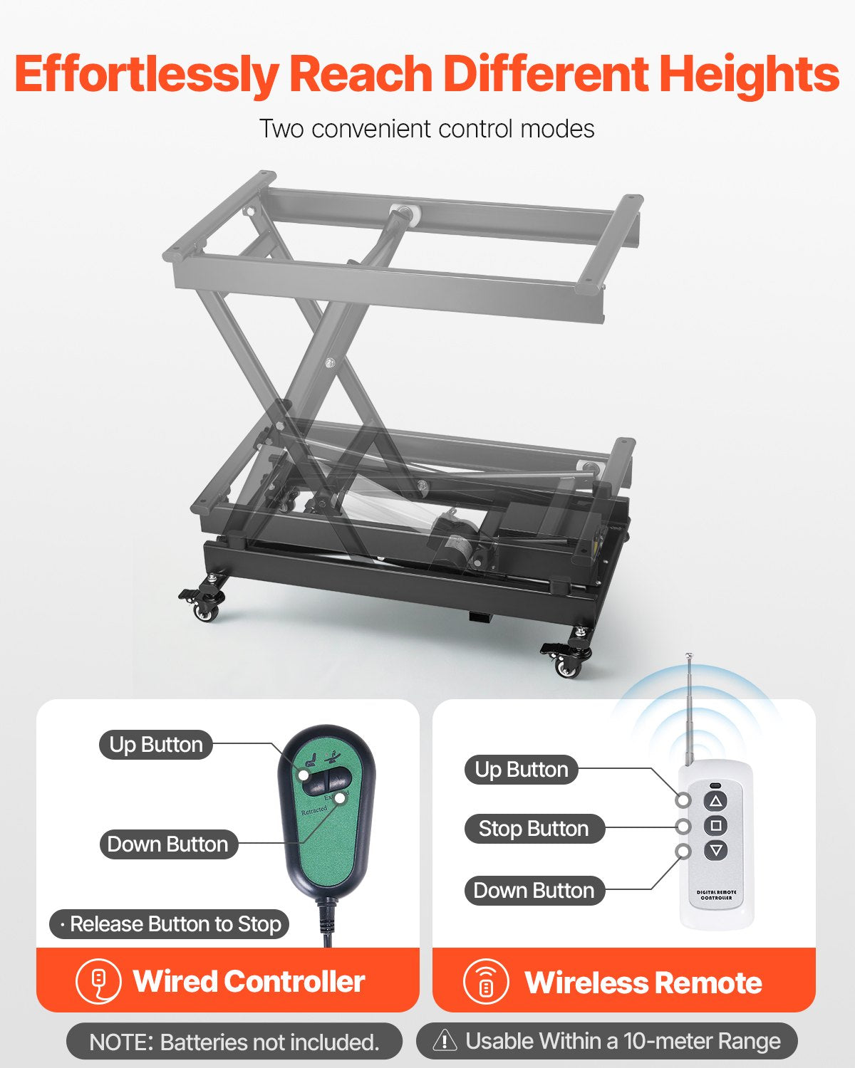 VEVOR 28" Electric Lift Table Single Scissor Lifting Platform 330 lbs 4 Wheels
