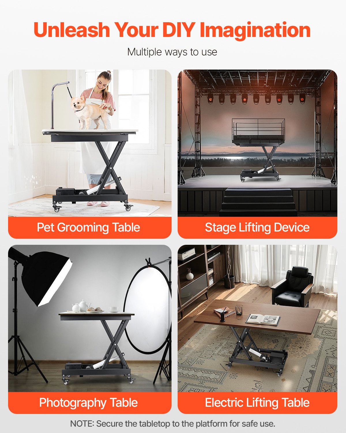 VEVOR 28" Electric Lift Table Single Scissor Lifting Platform 330 lbs 4 Wheels