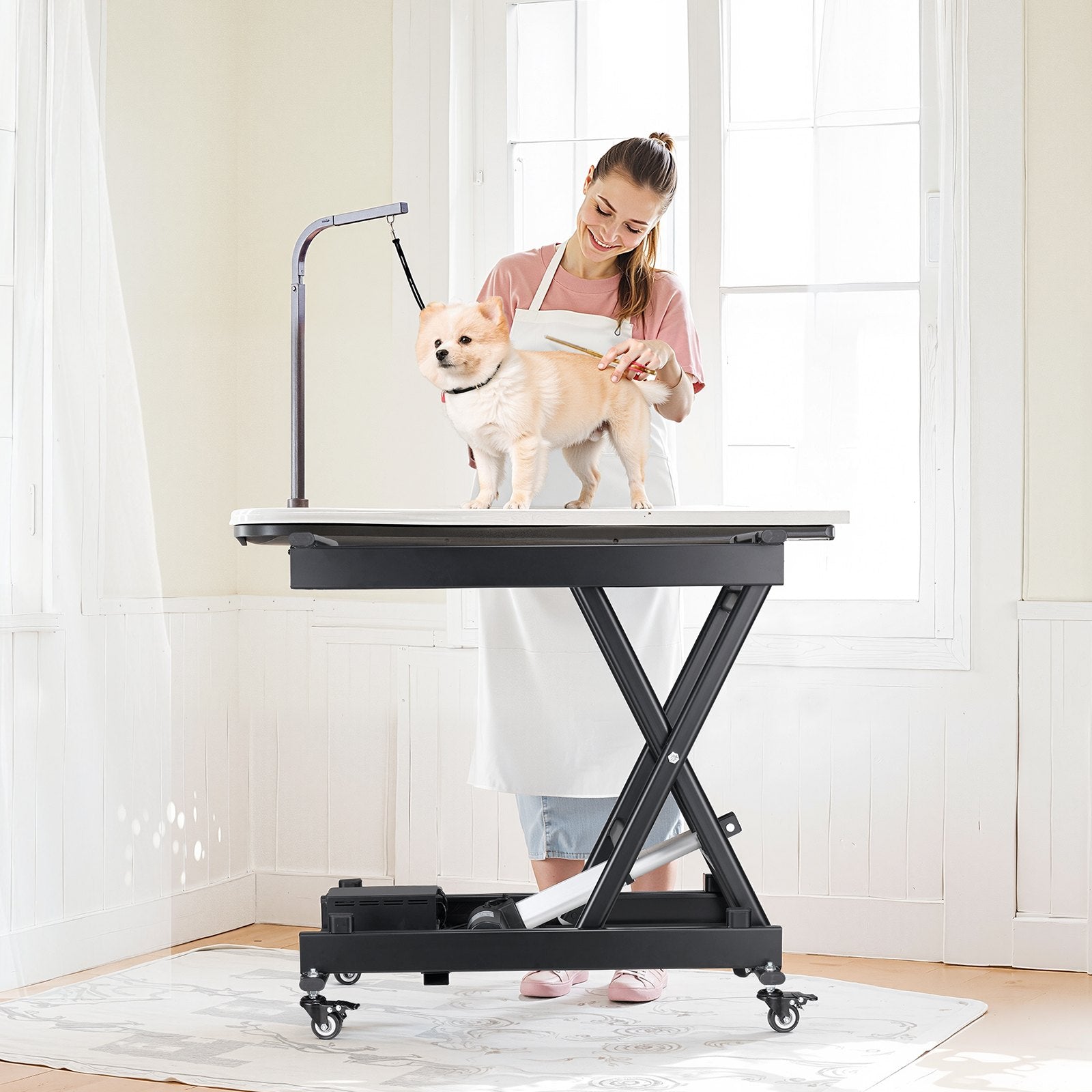 VEVOR 28" Electric Lift Table Single Scissor Lifting Platform 330 lbs 4 Wheels