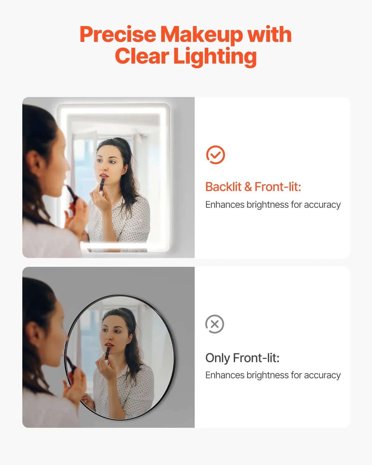 VEVOR LED Bathroom Mirror 3 Colors Anti-fog Wall Mounted Vanity Mirror 24" x 32"