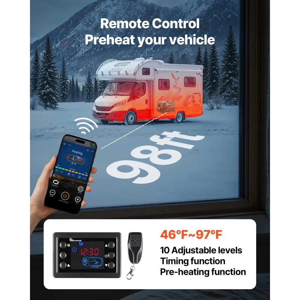 8KW Diesel Heater 12V/24V, Portable All-in-One Air Heater with Bluetooth App, Remote & LCD Control – 1.9 Gal Tank