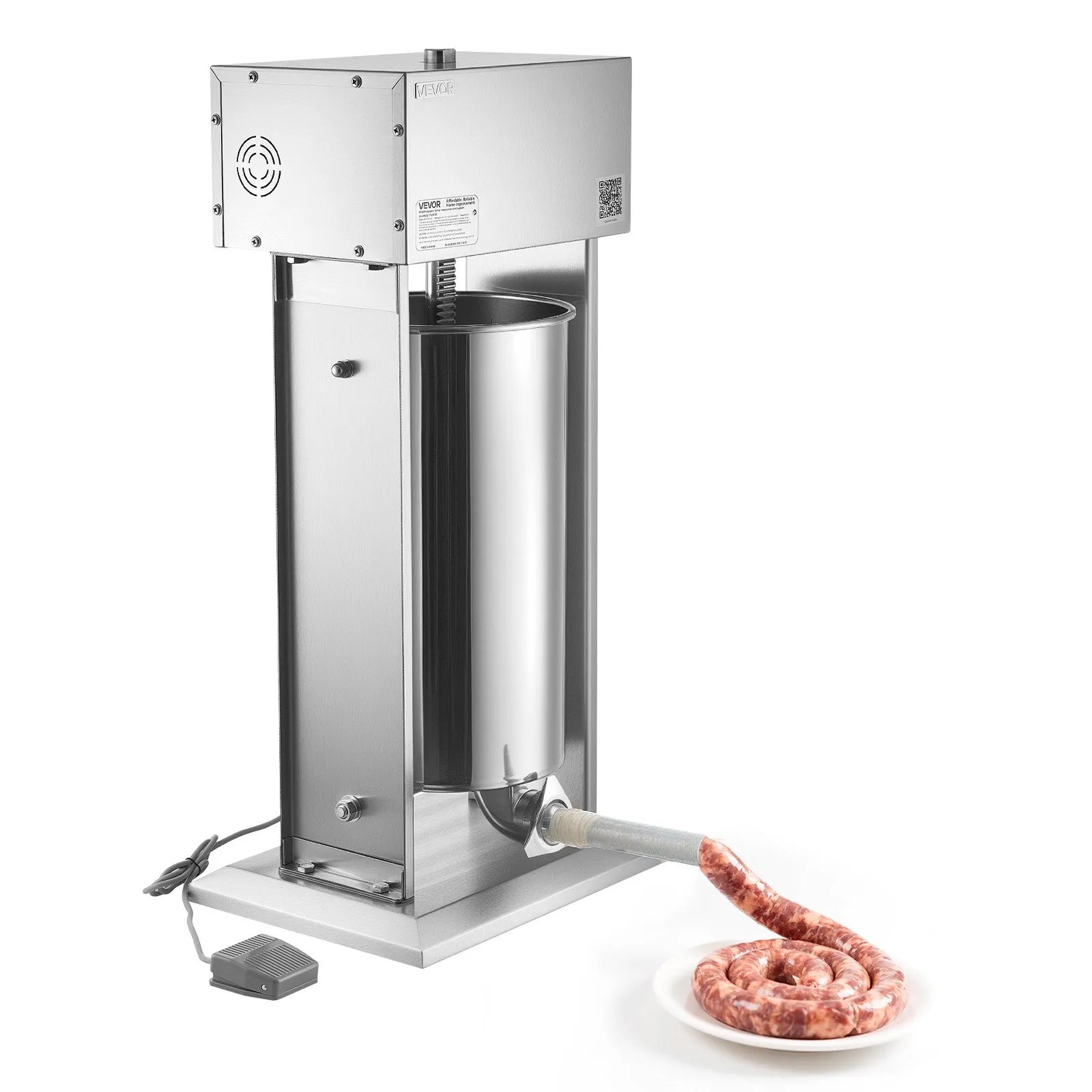 VEVOR Electric Sausage Stuffer, 55 LBS / 25 L Vertical Meat Stuffer, Stepless Speed Control and Foot Pedal, Stainless Steel Heavy Duty Sausage Filler with 5 Stuffing Tubes, for Commercial & Home Use