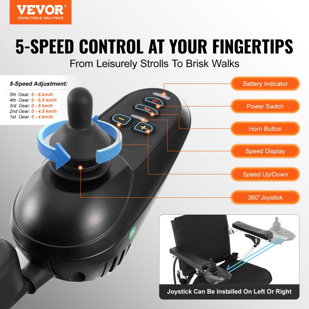 VEVOR Electric Wheelchair for Adults Seniors, 300 lbs Weight Capacity, 17.7 in Width Lightweight Foldable Motorized Power Wheelchairs, UP to 12.5 Miles Range All Terrain Aluminum Alloy Chair