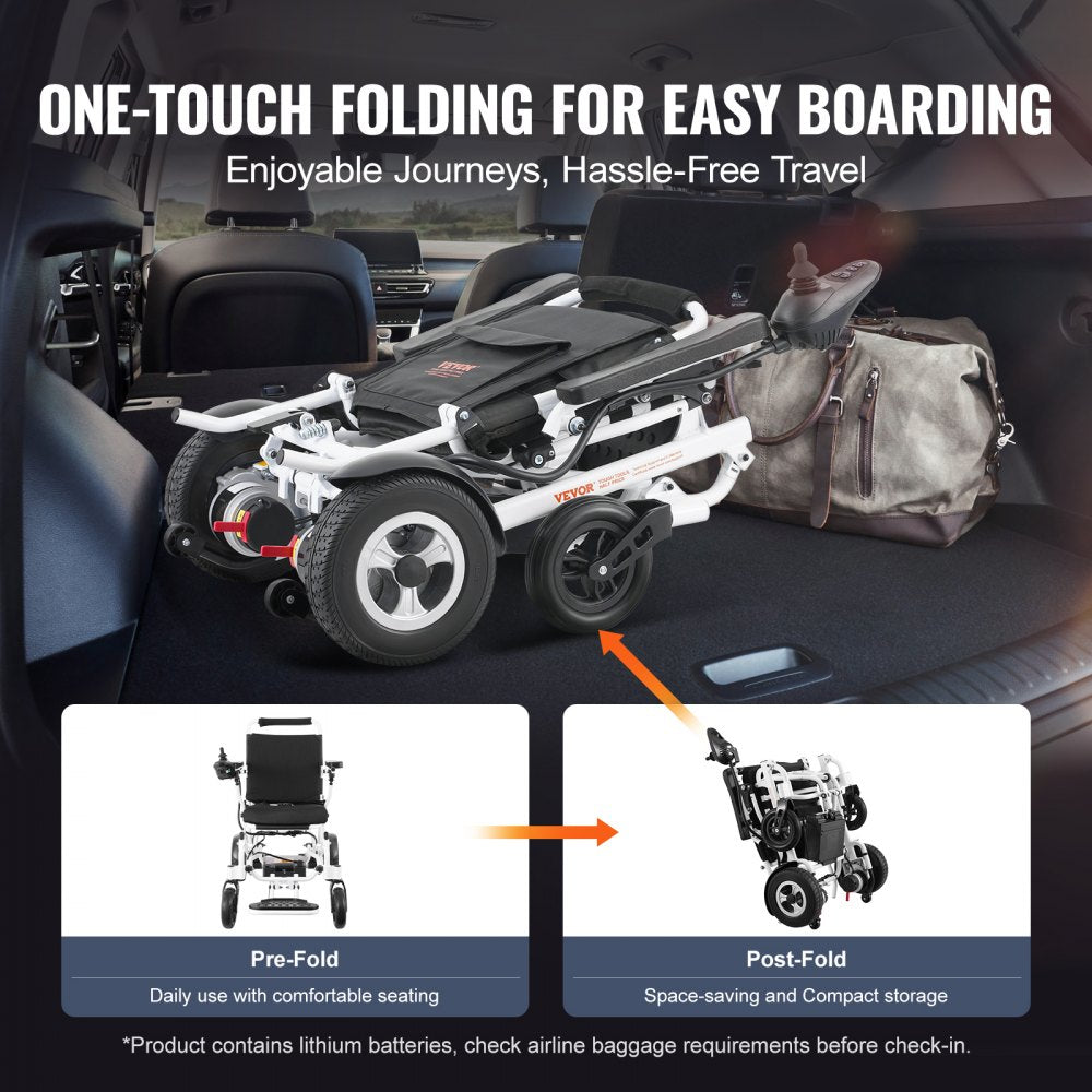 VEVOR Electric Wheelchair for Adults Seniors, 300 lbs Weight Capacity, 17.7 in Width Lightweight Foldable Motorized Power Wheelchairs, UP to 12.5 Miles Range All Terrain Aluminum Alloy Chair