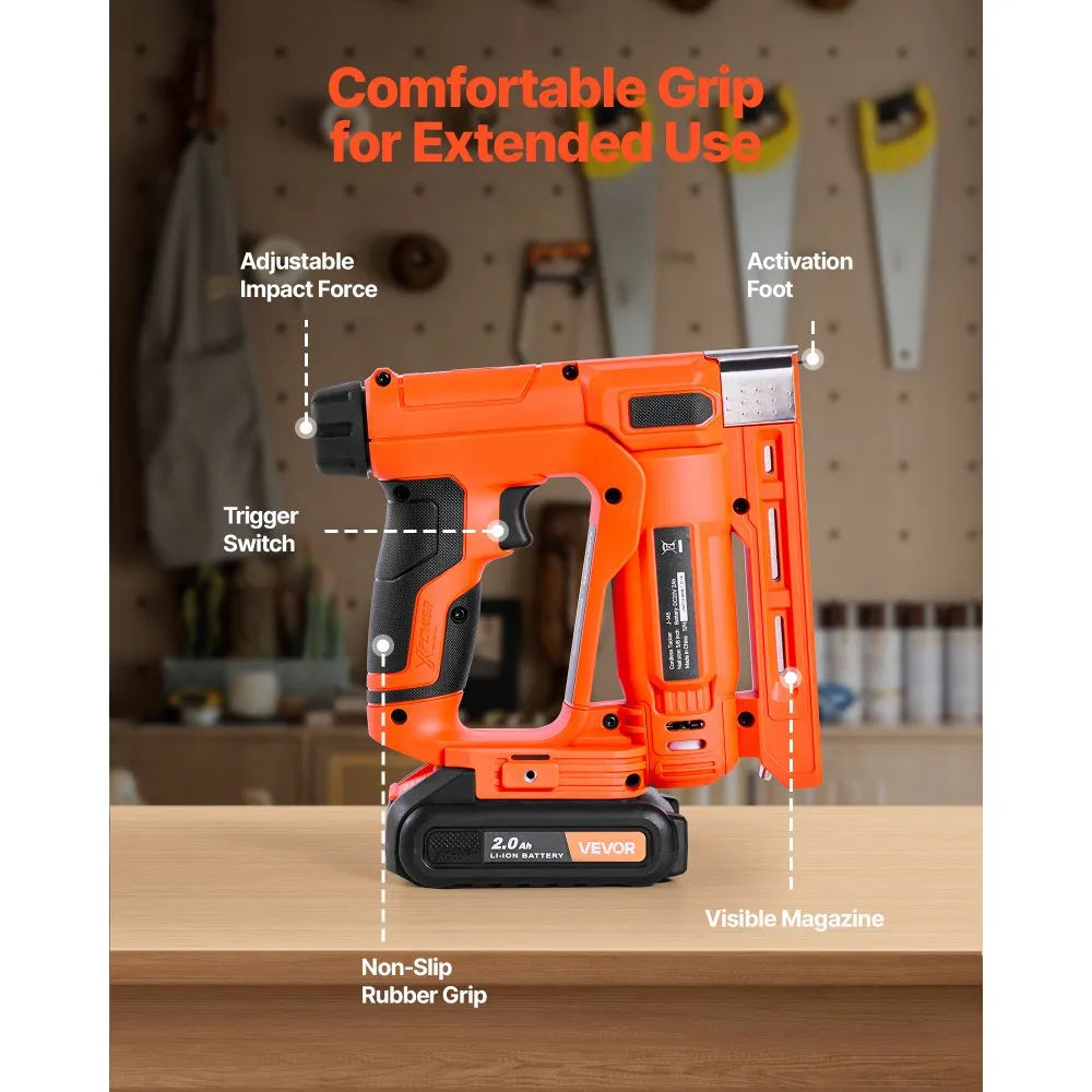 VEVOR Cordless Brad Nailer, 2-in-1 Nail Gun Staple Gun, 18 Gauge 5/8 inch, Includes 1000 Pcs Staples and 1000 Pcs Nails, with Battery and Charger, Non-Slip Rubber Grip, for Woodworking DIY Projects