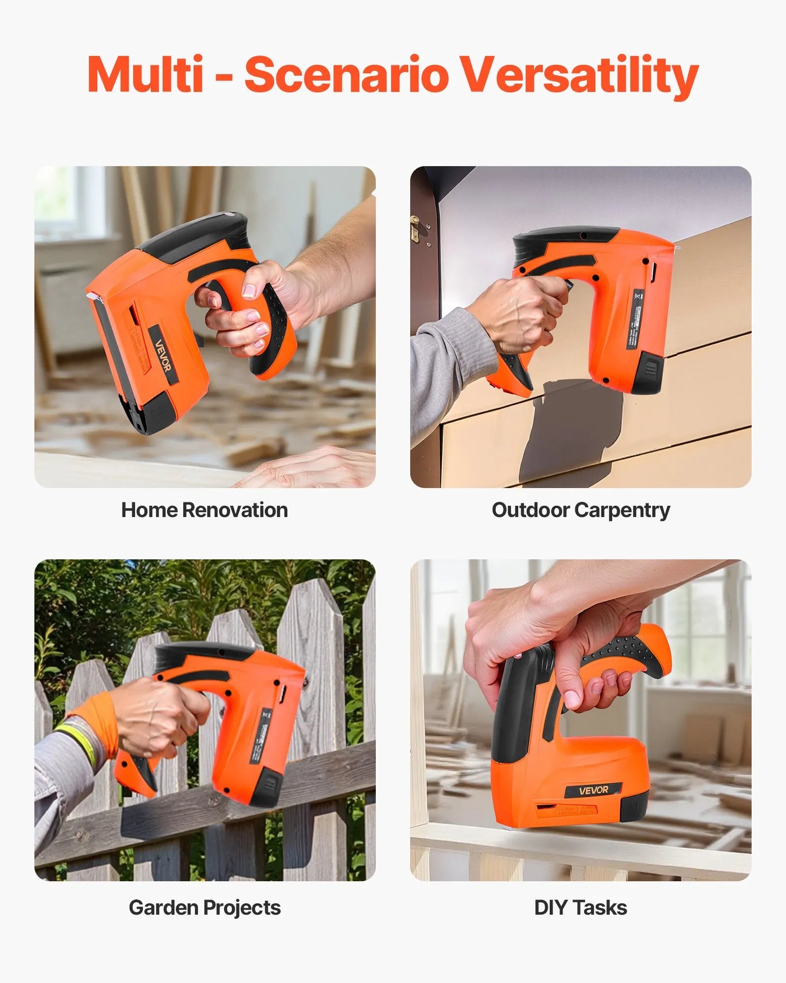 VEVOR Cordless Brad Nailer, 2-in-1 Nail Gun Staple Gun, 18 Gauge 5/8 inch, Battery Powered, with 1000 Pcs Staples and 1000 Pcs Nails, Non-Slip Rubber Grip, for Woodworking, Carpentry and DIY Projects