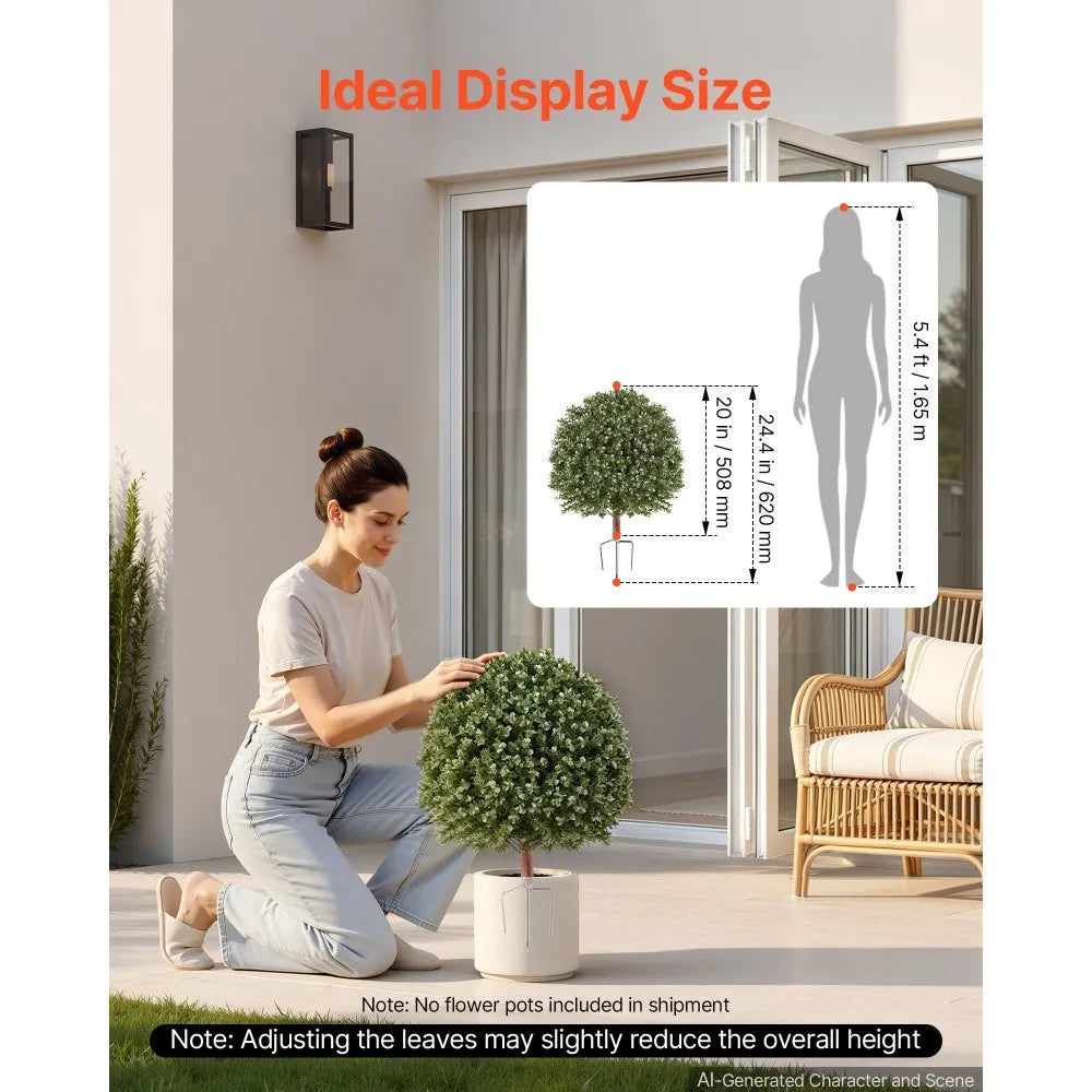 20-Inch Artificial Boxwood Topiary Ball Set of 2 with Metal Ground Stakes – Indoor & Outdoor Faux Green Shrubs