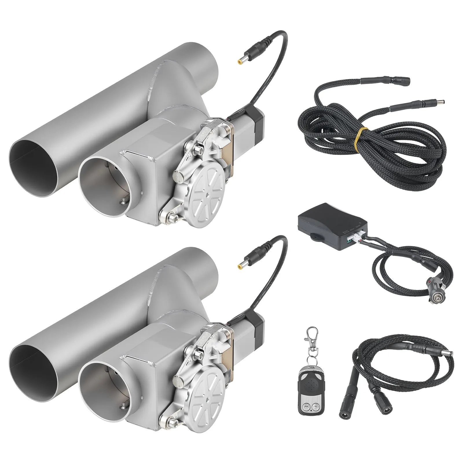 VEVOR Electric Exhaust Cutout, 2.5 Inch 2PCS Universal Stainless Steel Exhaust Valve Kit with One Controller Remote Kit, Cut Out Valve, Y Pipe, Remote Control, Fits Trucks, Sedans, Sports Cars, SUVs