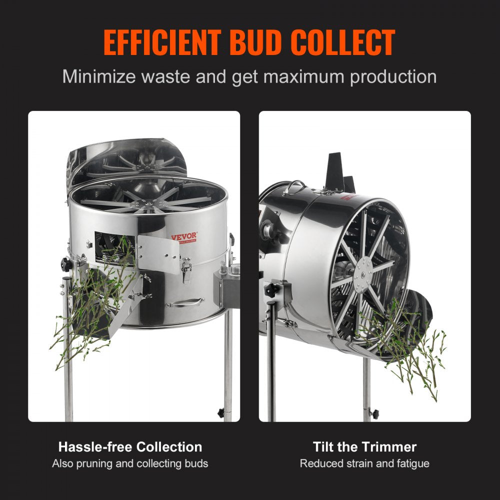 VEVOR Electric Bud Trimmer, 18'' Electric Leaf Trimmer Machine with 60W Adjustable Speed, Tillable Trimmer with Stainless-Steel Blades, Bud Leaf Trimmer Mesh Bag & Hand Pruner Included for Leaves, Bud