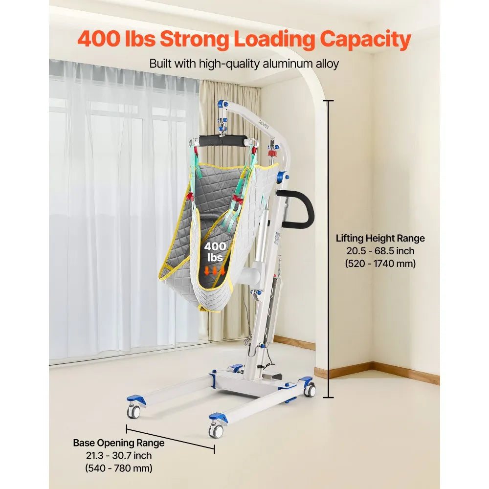 VEVOR Electric Patient Lift, Folding Patient Transfer Lift with U-Shaped Sling, Height & Width Adjustable Medical Transfer Assist with 4 Wheels & Handle Controller for Disabled Bedridden, 400LBS