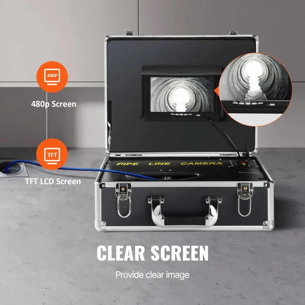 VEVOR Sewer Camera with 512Hz Locator, 131 ft/40 m, 7" Pipeline Inspection Camera with DVR Function, IP68 Camera with 12 Adjustable LEDs, A 16 GB SD Card for Sewer Line, Home, Duct Drain Pipe Plumbing