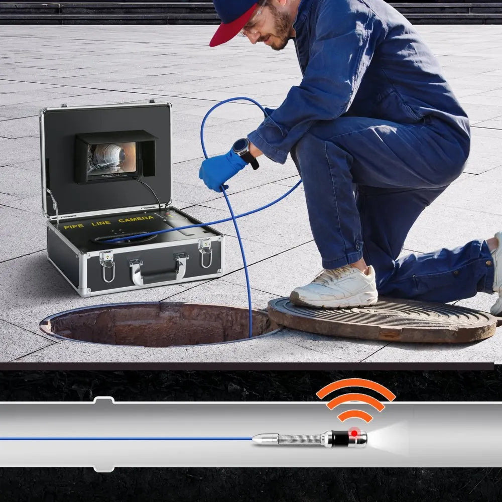 VEVOR Sewer Camera with 512Hz Locator, 131 ft/40 m, 7" Pipeline Inspection Camera with DVR Function, IP68 Camera with 12 Adjustable LEDs, A 16 GB SD Card for Sewer Line, Home, Duct Drain Pipe Plumbing