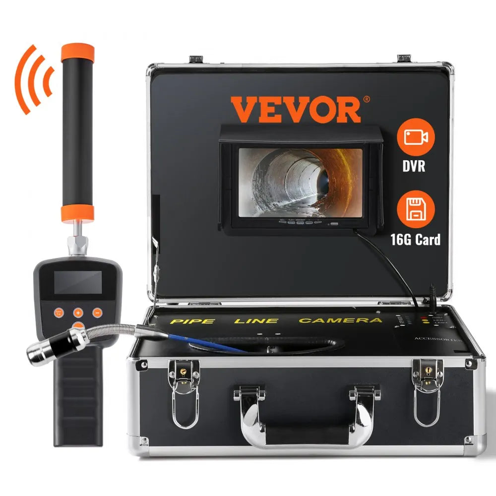 VEVOR Sewer Camera with 512Hz Locator, 131 ft/40 m, 7" Pipeline Inspection Camera with DVR Function, IP68 Camera with 12 Adjustable LEDs, A 16 GB SD Card for Sewer Line, Home, Duct Drain Pipe Plumbing