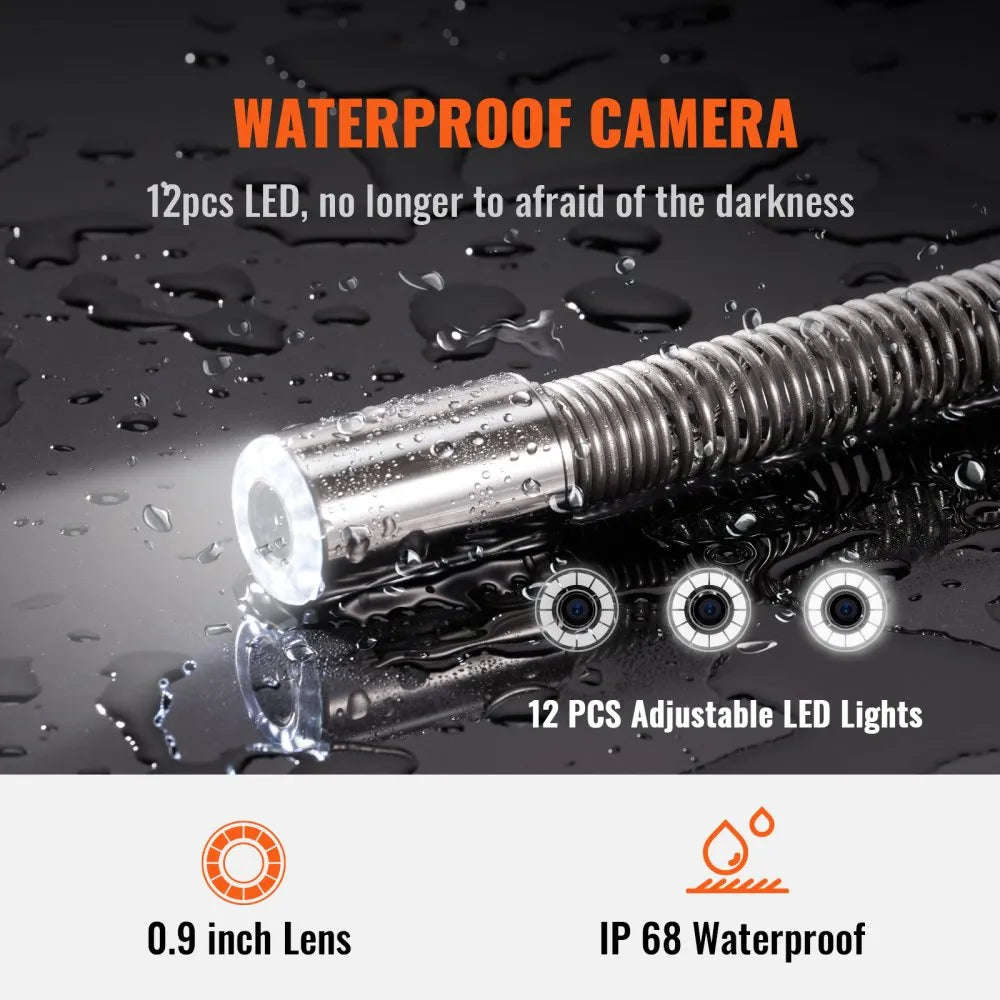 VEVOR Sewer Camera with 512Hz Locator, 9" Pipeline Inspection Camera w/DVR Function, Waterproof IP68 Camera w/12 Adjustable LEDs, A 16G SD Card, Applied in Sewer Line, Home, Duct Drain Pipe Plumbing