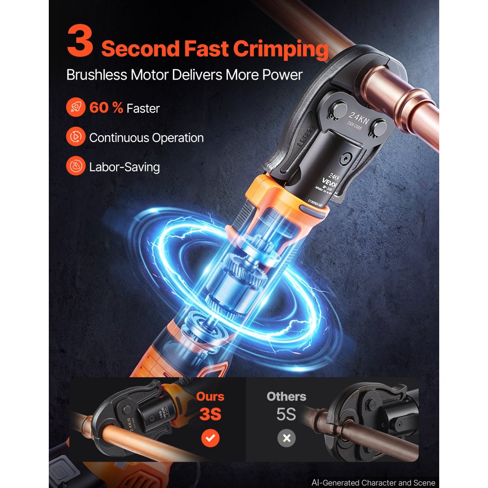 18V Electric Press Tool for Copper Pipes – 24KN Brushless Pipe Crimping Tool with 4 VUS Jaws, 2 Batteries & Toolbox