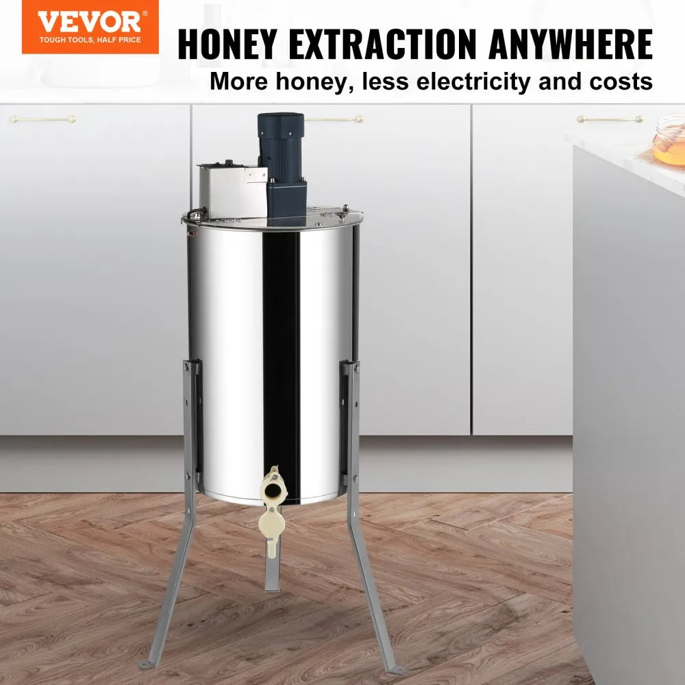 VEVOR Electric Honey Extractor, 2/4 Frames Honey Spinner Extractor, Stainless Steel Beekeeping Extraction, Honeycomb Drum Spinner with Lid, Apiary Centrifuge Equipment with Height Adjustable Stand