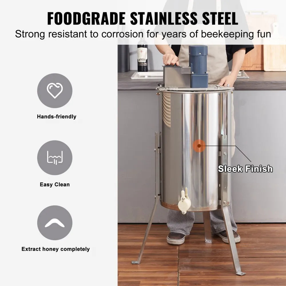 VEVOR Electric Honey Extractor, 2/4 Frames Honey Spinner Extractor, Stainless Steel Beekeeping Extraction, Honeycomb Drum Spinner with Lid, Apiary Centrifuge Equipment with Height Adjustable Stand