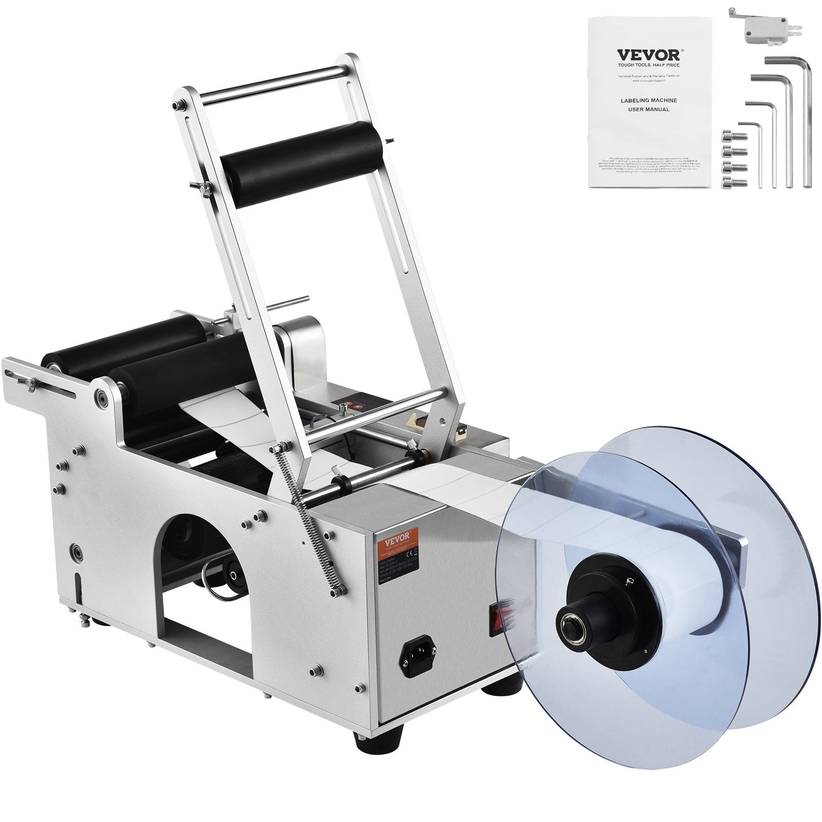 VEVOR Semi-Automatic Round Labeling Machine, 20-50pcs/min, Electric Bottle Label Applicator for Round Bottles, Round Bottle Labeler Suitable for Bottle Diameter 0.78-4.72 inches (with Pressing Bar)
