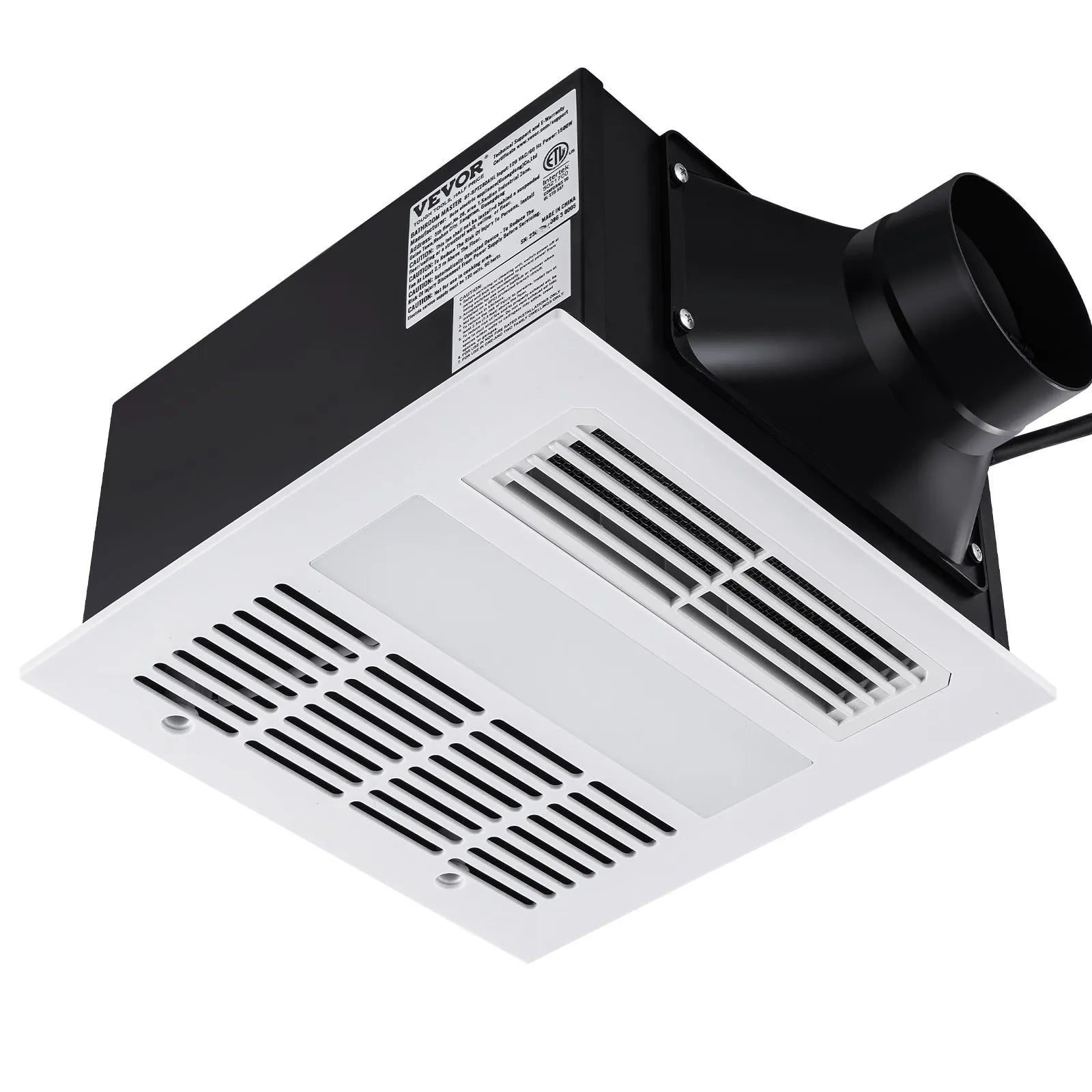 VEVOR Bathroom Exhaust Fan, 1500W Heating, 110 CFM High-Efficiency Ventilation, 1.5sones Low Noise Operation, Energy-Saving Bathroom Ceiling Fan, No Need For Attic Access, For Various Ceilings