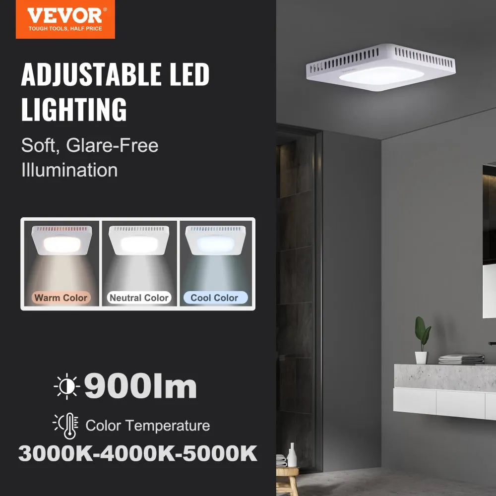 VEVOR Bathroom Exhaust Fan, 80 CFM High-Efficiency Ventilation, 1.5sones Low Noise Operation All-Copper Motor, Energy-Saving Bathroom Ceiling Fan, No Need For Attic Access, For Various Ceilings