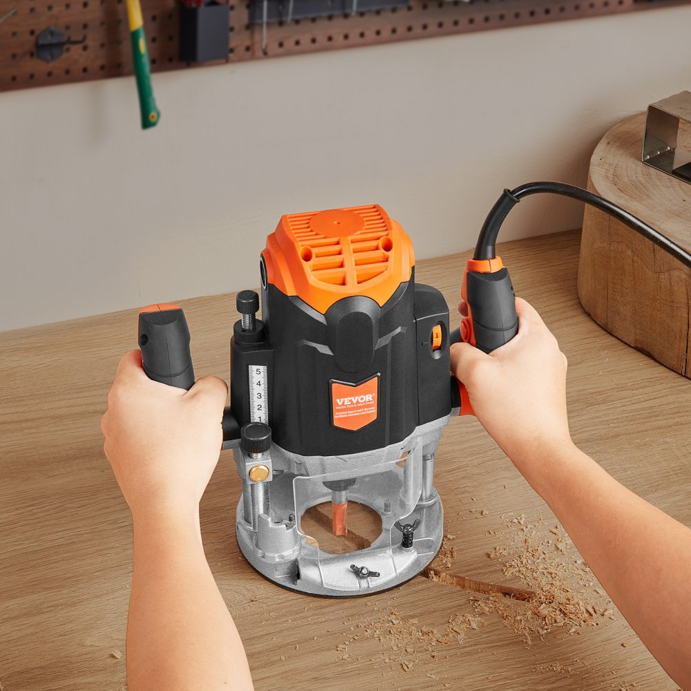 VEVOR Plunge Router, 3-1/4 HP, 120V, 12000-23000 RPM Variable Speed, Electronic Plunge Base Router, Plunge Woodworking Router Kit with Carry Case, Parallel Guide, Straight Guide, 1/4" Collet Cone Set