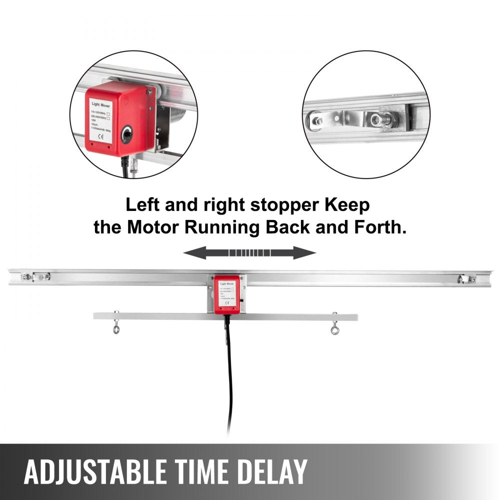 VEVOR Adjustable Indoor Grow Light Mover, 10.8 ft Light Rail Mover Kit 10 r/min, Mover Motor w on/off Button, Three Moving Rails, 0-120 Second Adjustable Time Delay, for Hydroponic Lighting System