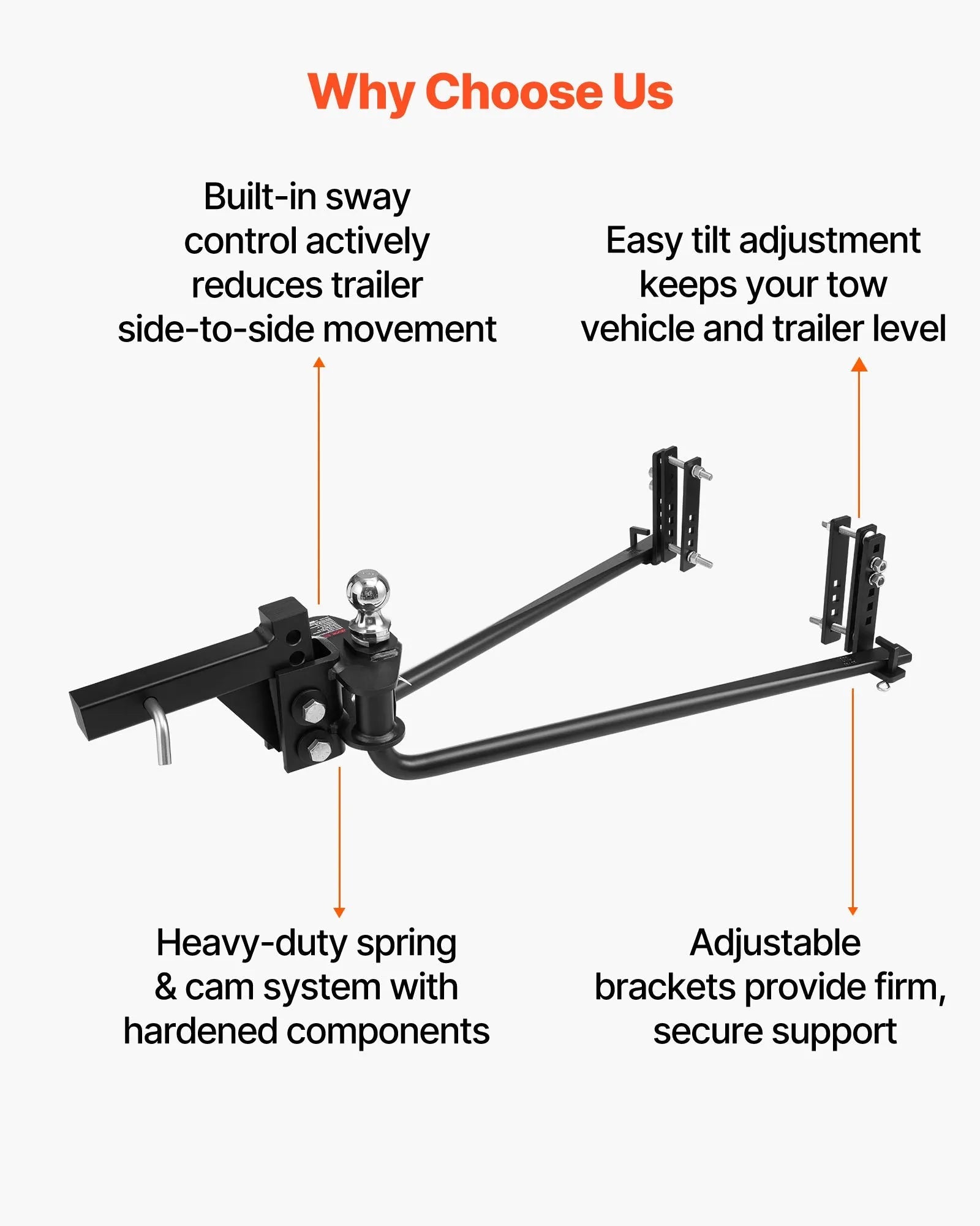 VEVOR Weight Distribution Hitch, 8000 lbs Max Towing & 800 lbs Max Tongue, Weight Distributing Hitches Kit with Sway Control Includes 2 in Shank & 2-5/16 in Ball, Load Leveling Hitch for Trailers