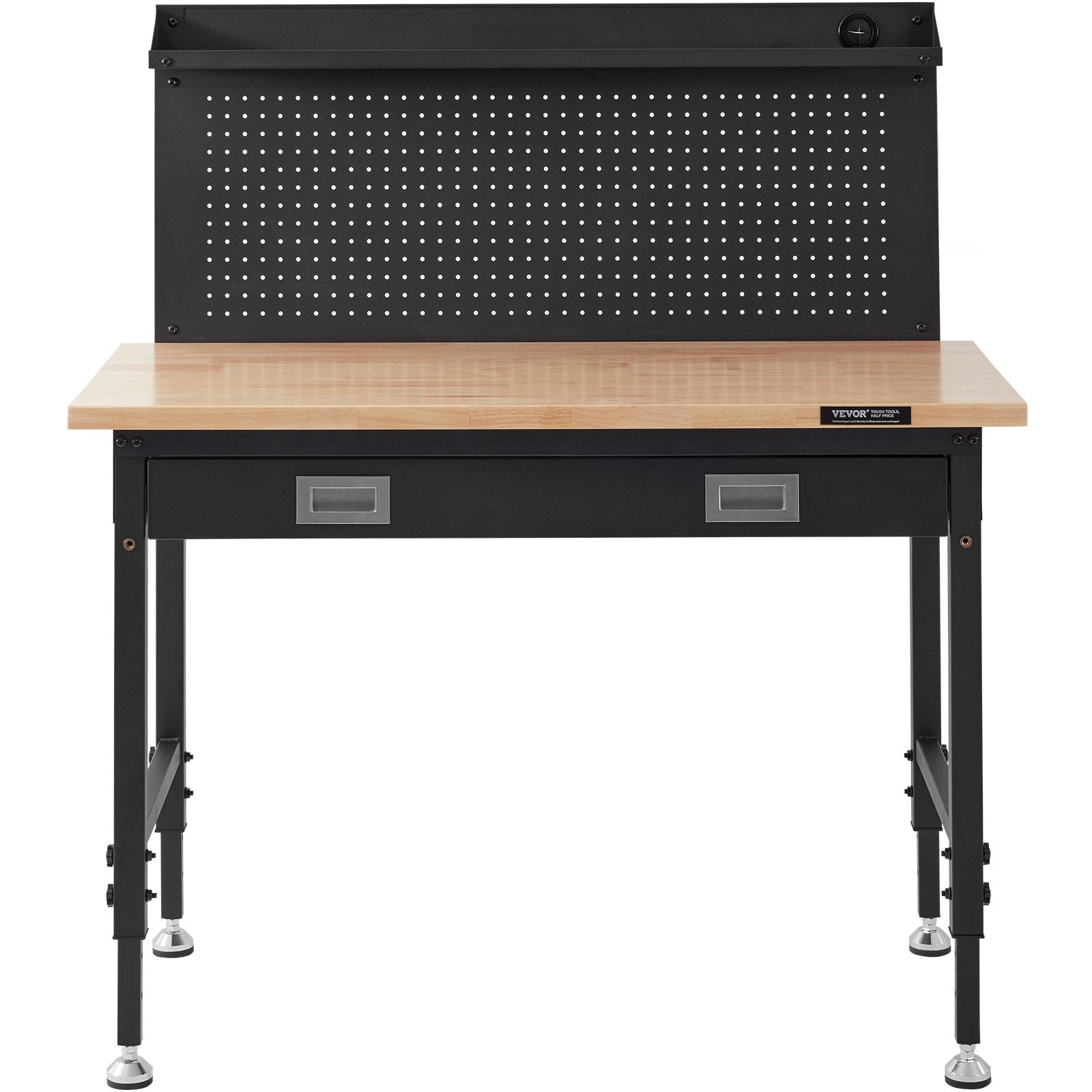 VEVOR Workbench Adjustable Height 28-39.5" Work Bench For Garage Oak Plank & Carbon Steel Heavy Duty Workbench 2000lbs Weight Capacity Bench top Size 48x24" Hardwood Workbench 3m Cable 30 Hooks