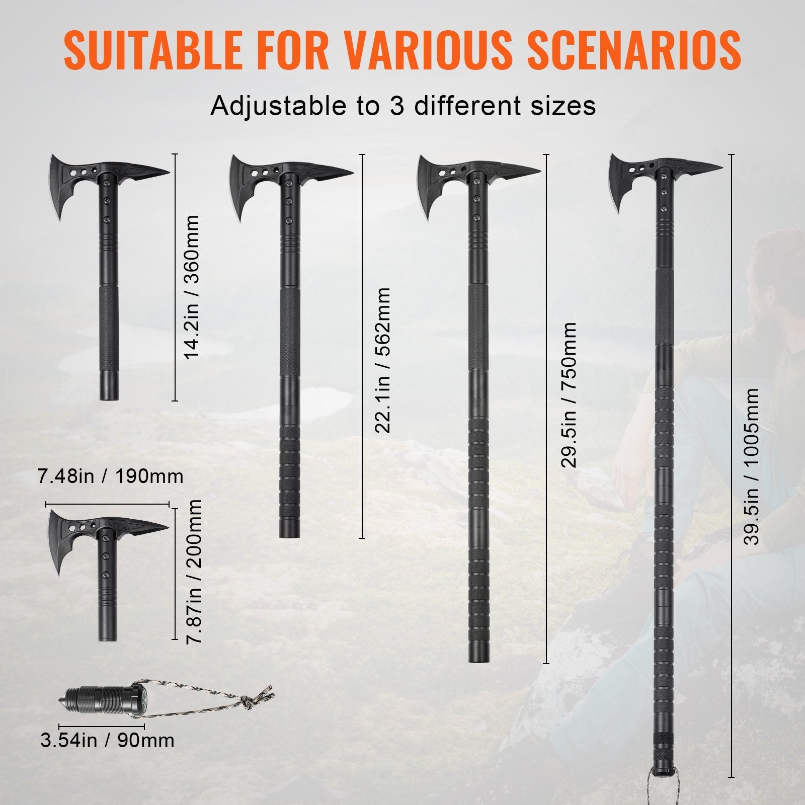 VEVOR Survival Shovel Survival Axe 28-in-1 Camping Folding Shovels with Hatchet