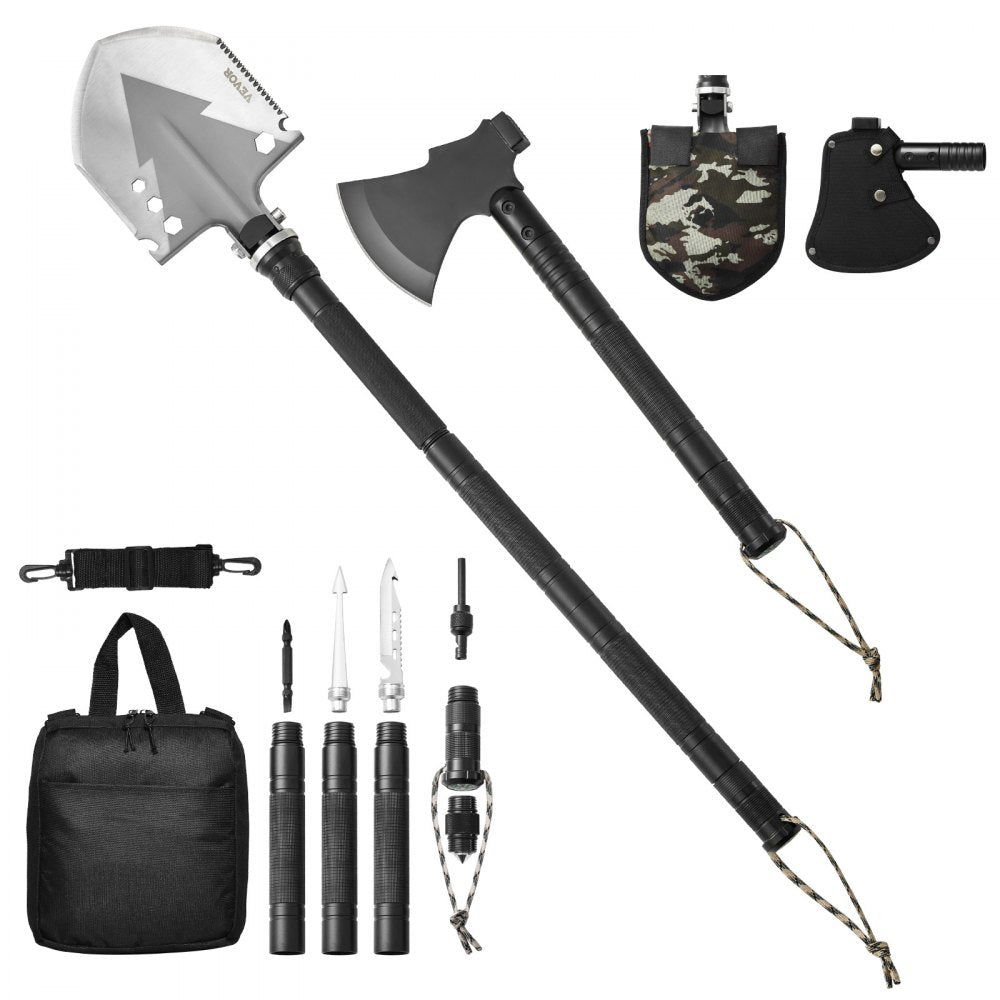 VEVOR Survival Shovel Survival Axe 16-in-1 Camping Folding Shovels with Hatchet